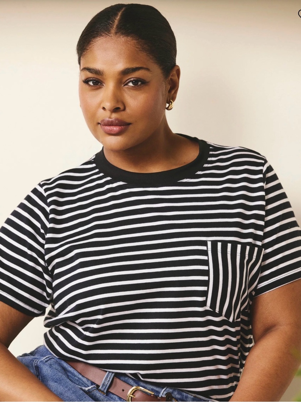 Universal Standard Breton Stripe Garçon Tee Black White S 14/16